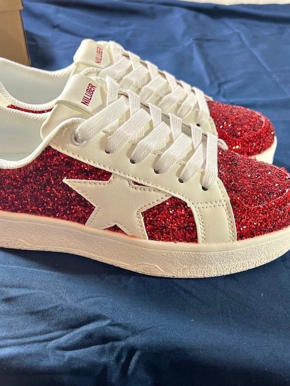Niluber Star Platform Sneakers Red Glitter & White